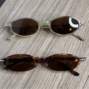 Vintage Brighton Oval Sunglasses Set - Brown and Tan with Case